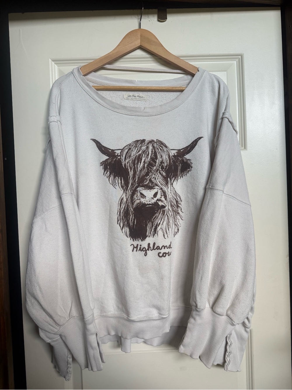 Free People We the Free Highland Cow Graphic Camden Pullover, size M